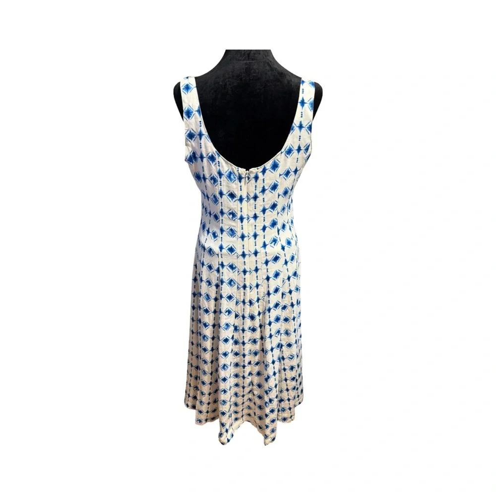 Christian Lacroix Blue & White Geometric Sleeveless Dress M